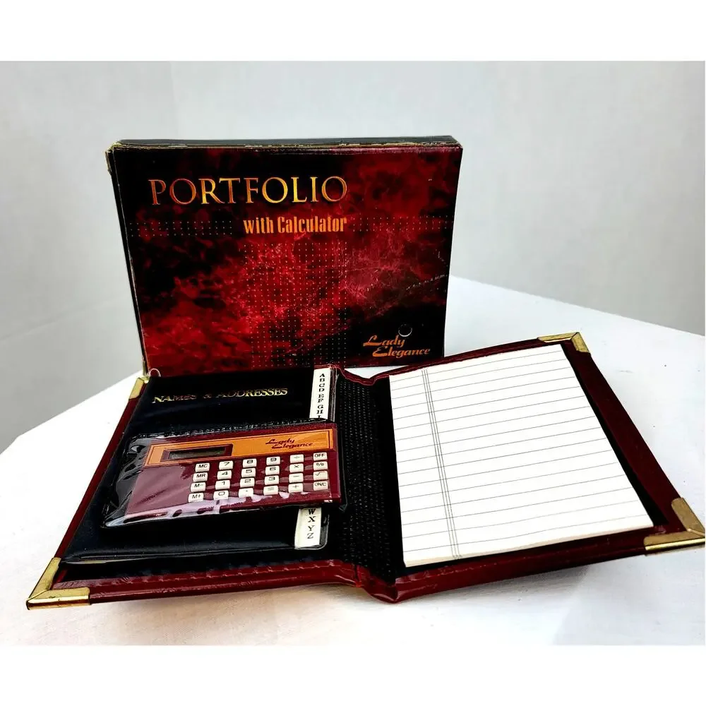 Vintage Office Lady Elegance Address Book Portfolio Working Calculator Memo Pad